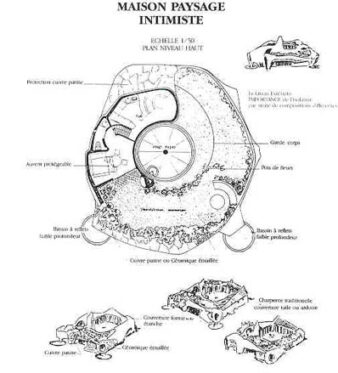 plan maison paysage intimiste de Jacques Couelle, architecte architecture sculpture, intégration paysage