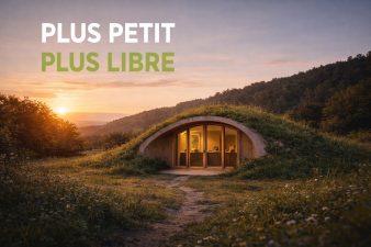 maison bulle semi enterrée écologique au coucher de soleil dans la nature