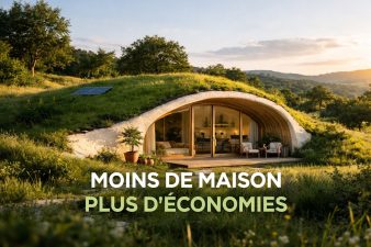 petite maison bioclimatique semi enterrée illustrant les économies liées au micro habitat