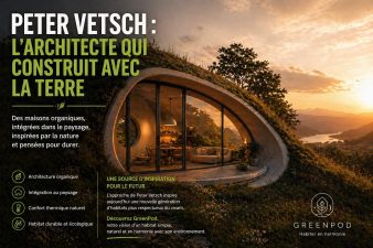 Maison organique inspirée de Peter Vetsch intégrée dans la nature avec architecture en terre et concept GreenPod