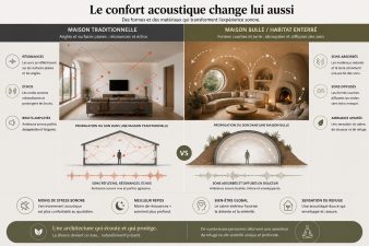 Comparaison acoustique entre une maison traditionnelle et une maison bulle enterrée avec diffusion douce des sons