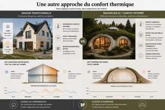 Comparaison thermique entre une maison traditionnelle et une maison bulle enterrée avec inertie naturelle du sol