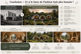 Architecture organique et habitat humain inspirés des maisons bulles avec intégration naturelle et espaces émotionnels