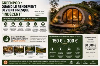 Habitat GreenPod semi-enterré et bioclimatique illustrant un hébergement atypique à forte rentabilité locative
