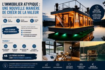 House boat haut de gamme utilisé comme exemple d’investissement immobilier atypique et expérientiel rentable