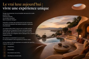 Maison bulle organique haut de gamme avec vue panoramique illustrant le luxe expérientiel et l’architecture émotionnelle