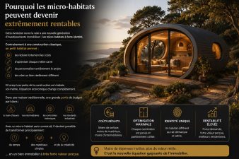 Micro-habitat écologique haut de gamme illustrant la rentabilité des petites constructions auto-construites