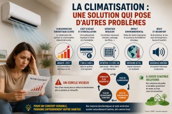 Personne consultant sa facture d'électricité sous une climatisation, illustration des coûts énergétiques et des limites de la climatisation pendant les canicules.