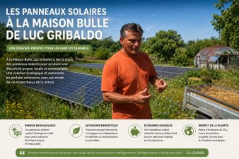 Panneaux solaires installés près de la maison bulle de Luc Gribaldo pour produire une énergie renouvelable et autonome