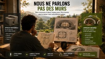 Illustration montrant que GreenPod conçoit une maison à partir des besoins de l'être humain plutôt qu'à partir des murs et de la structure.