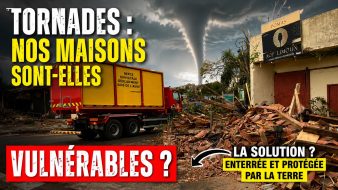 Camion de secours au milieu des dégâts causés par une tornade près de Carcassonne, illustrant la nécessité de repenser la construction des habitations face aux vents extrêmes.