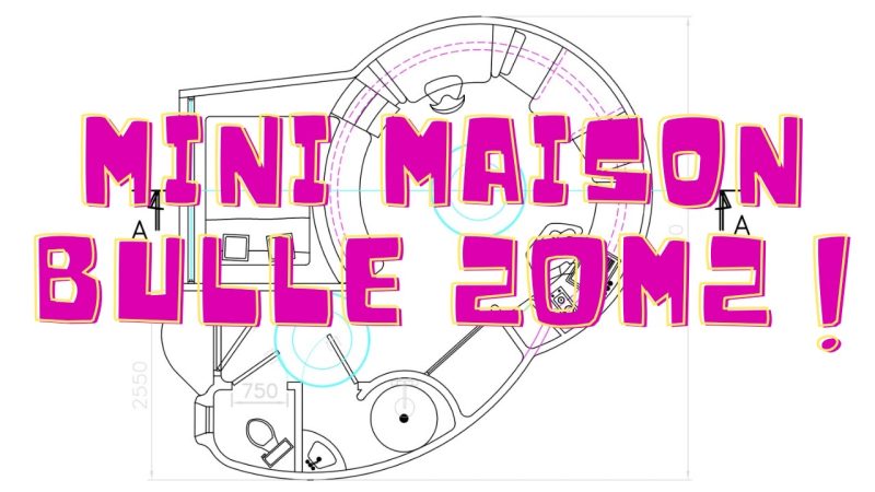 ceci est la vignette de la vidéo youtube sur la mini maison bulle de 20m2. Il s'agit d'un plan réalisé par mon ami Eric. Le plan représente une bulle de 4,50 m de diamètre à l'équateur et 4 m au sol, soit 12,60 m2 + la salle d'eau, ce qui représente une surface totale de 20 m2. C'est un studio bulle qui sera enterré ou plutôt recouvert de terre végétale, pour en faire une maison passive.