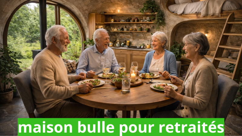 image ia repas entre seniors dans une maison bulle